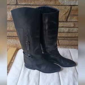 Black Leather Knee-High Riding Style Boots_6.5